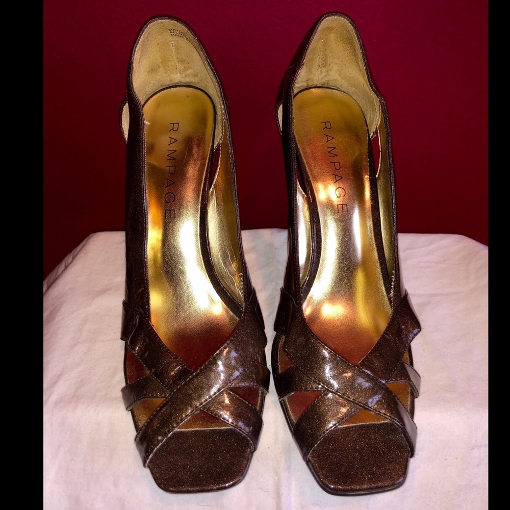 Rampage Peep Toe Pumps Brown Pearlized Patent